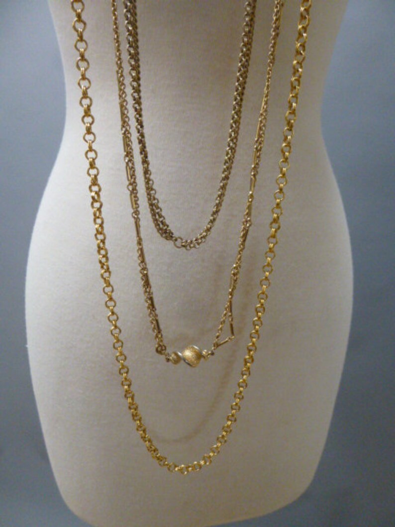 lot of 3 necklaces vtg chains gold tone metal 46inch 50inch 60 inch