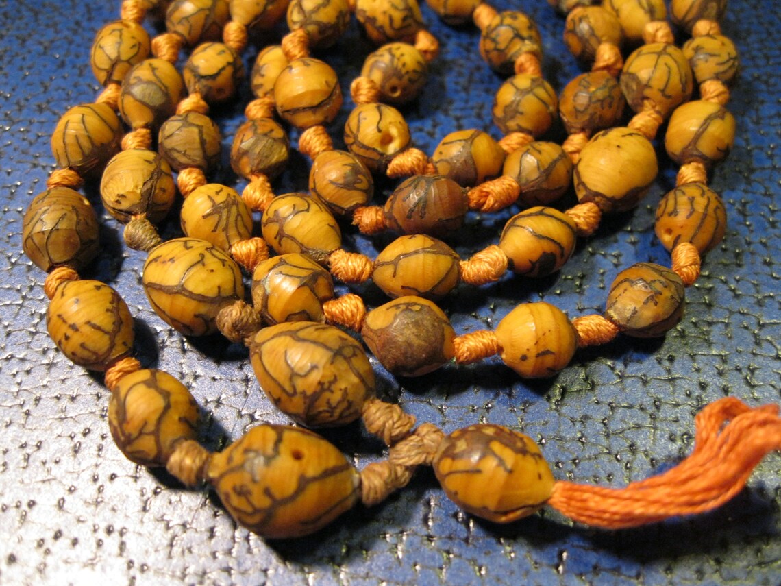 Vintage hand carved nut necklace 42 inches hand knotted Etsy