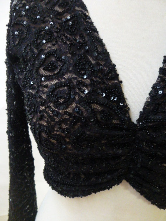 Beaded Crop Top Long Sleeve Black - Etsy