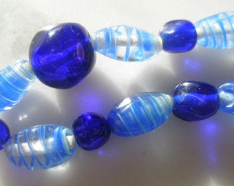 blue glass bead bracelet vintage hand made lampwork beads 7 inch