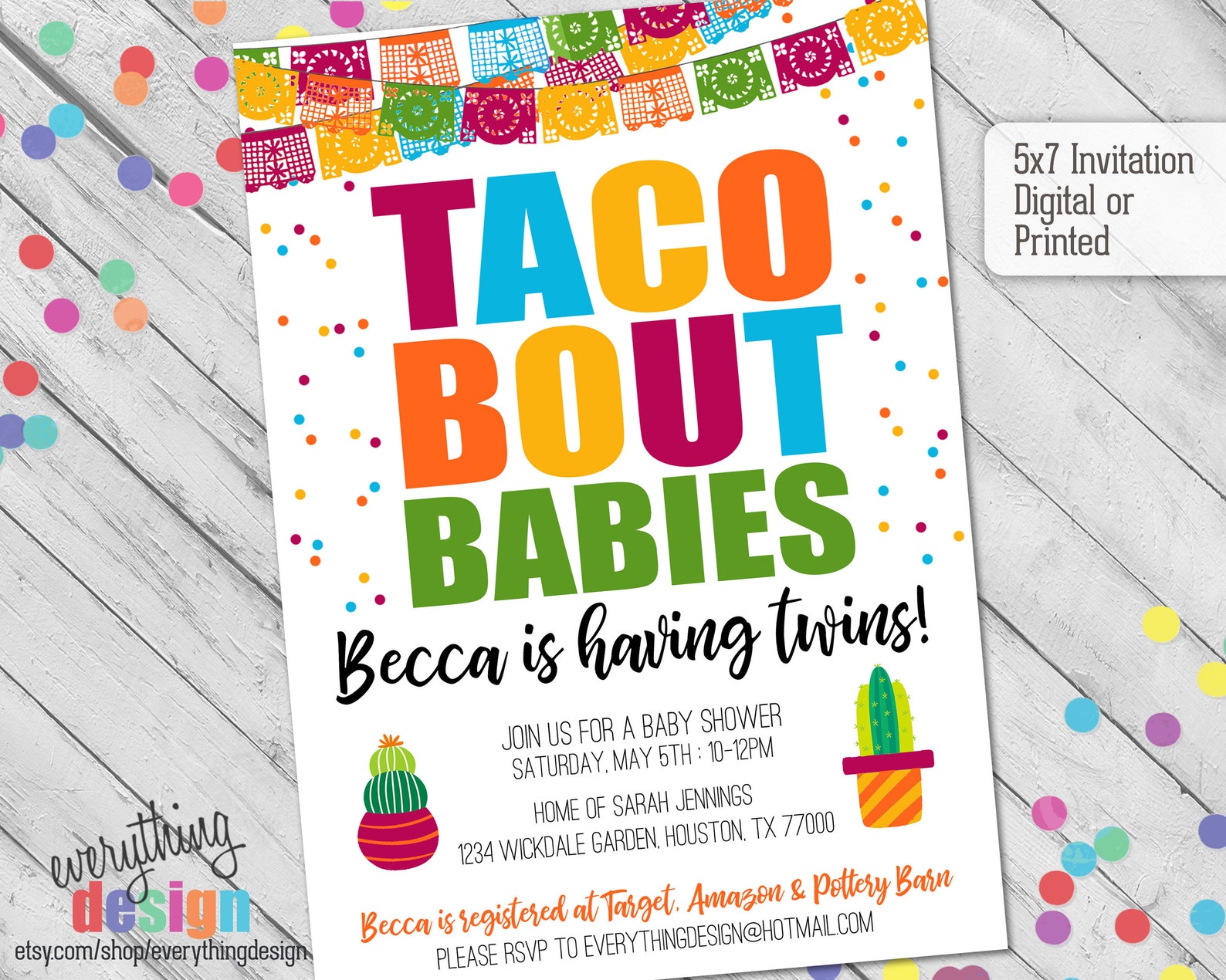 Fiesta Taco Invitation Baby Shower Twins Taco Bout Babies Digital or