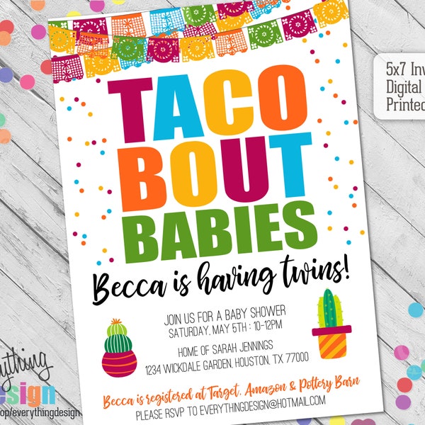 Fiesta Taco Invitation | Baby Shower | Twins | Taco Bout Babies | Digital or Printed | Custom | Free Shipping
