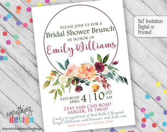 Floral Shower Invitation | Wedding or Baby Shower | Birthday Party  | Digital or Printed | Custom | Flower, Wreath