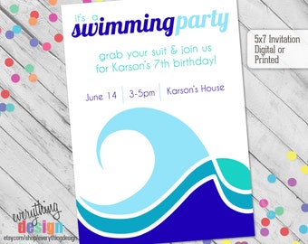 Swim Party Invitation | Birthday Party | Jaws | Pool or Ocean | Digital or Printed | Custom | Free Shipping