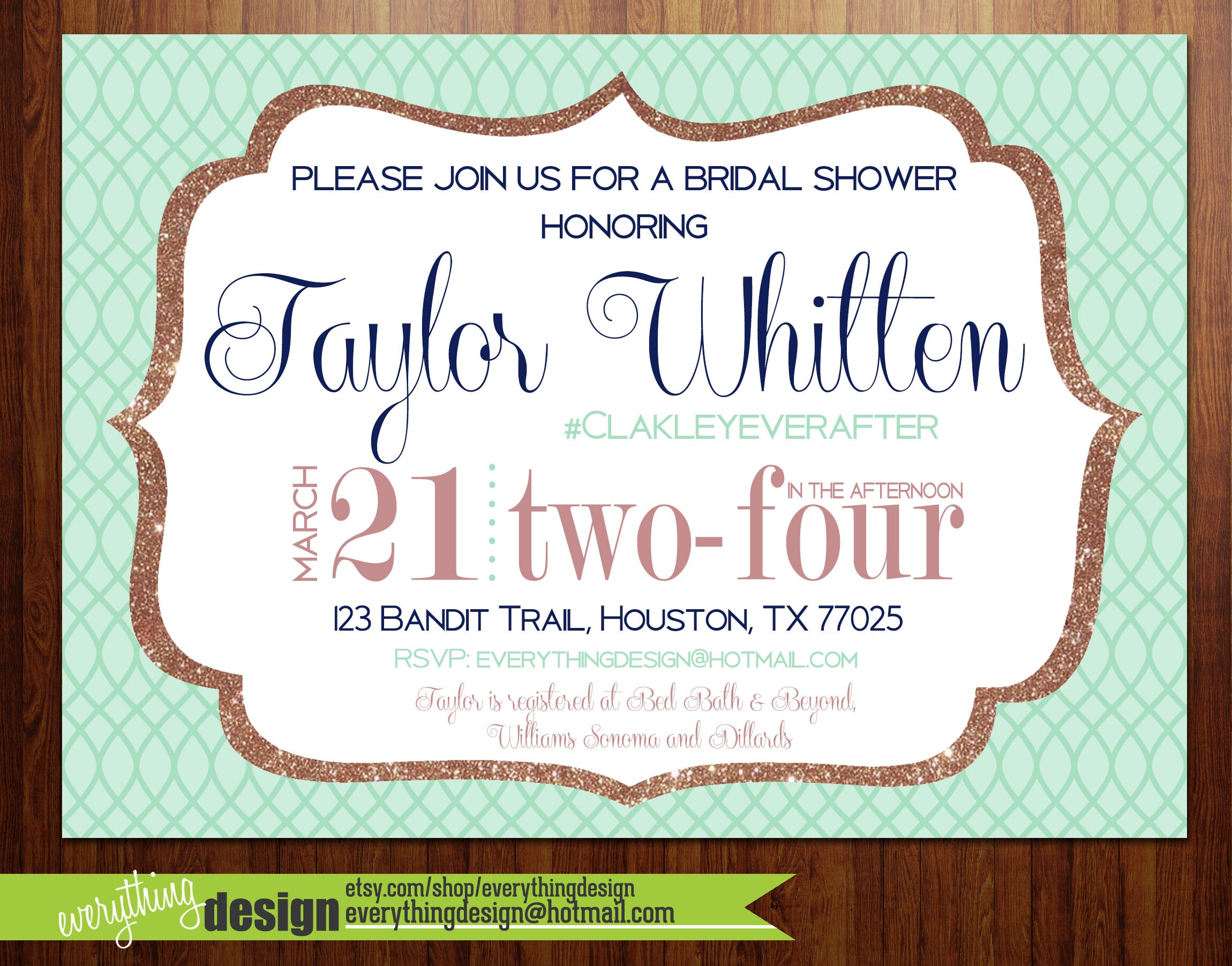 Custom digital or printed invitation FREE SHIPPING sparkle Etsy