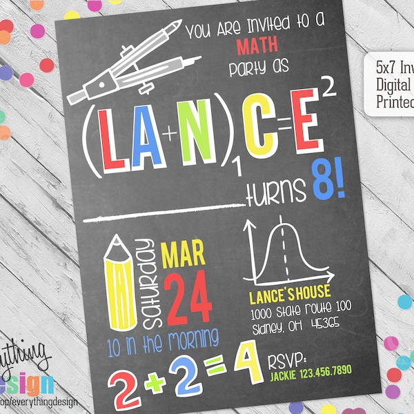 Math Invitation | Coding Invitation | Birthday Party | Shower | Digital or Printed | Custom | Free Shipping