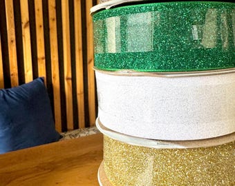Dubbelzijdig glitter mat satijnen lint - 1 1/2" breed x 25 meter lang | 1 spoel