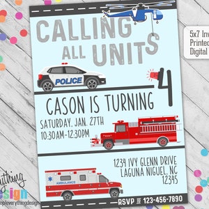 Rescue Vehicle Invitation | Birthday Party | Shower | Digital | Custom | Fire, Police, Ambulance