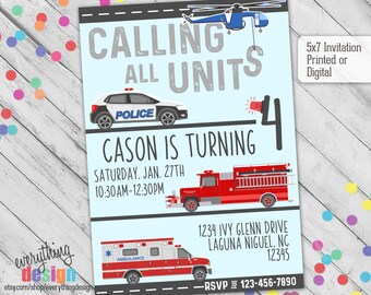 Rescue Vehicle Invitation | Birthday Party | Shower | Digital | Custom | Fire, Police, Ambulance