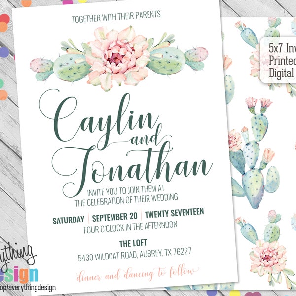 Succulent Wedding Invitation | Cactus Wedding Invitation | Bridal Shower | Wedding | Digital or Printed | Custom | Free Shipping