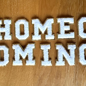 Chenille Letter Patch Set – "HOMECOMING" (Self-Adhesive, 2.2" Gold Trim)