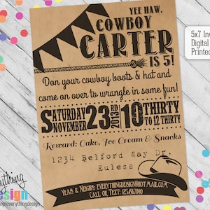 Invito da cowboy / Invito western / Festa di compleanno / Doccia / Digitale / Personalizzato