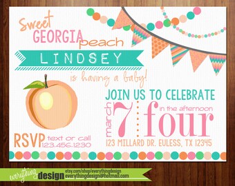 Sweet Georgia Peach Invitation | Baby Shower | Birthday Party | Wedding Shower | Digital or Printed | Custom | Free Shipping