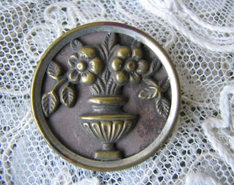 Repousse Stamped Pierced Button 34 Vintage LOCK /& KEY Metal Button