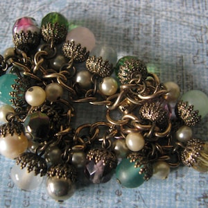 OOAK Vintage Beads Charm Bracelet Upcycled Assemblage Repurposed Recycled