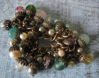 OOAK Vintage Beads Charm Bracelet Upcycled Assemblage Repurposed Recycled