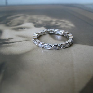 Anello vintage in stile Art Deco, cinturino CZ Eternity in argento sterling, anello CZ Eternity, fede nuziale CZ, taglia 7