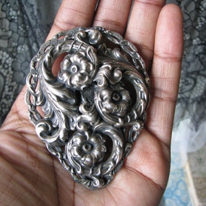 Antique Floral Dress Clip, Art Nouveau Dress Clip, Repousse Dress Clip, Large Antique Dress Clip, Wedding Dress Clip, Bridal Dress Clip