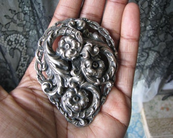 Antique Floral Dress Clip, Art Nouveau Dress Clip, Repousse Dress Clip, Large Antique Dress Clip, Wedding Dress Clip, Bridal Dress Clip