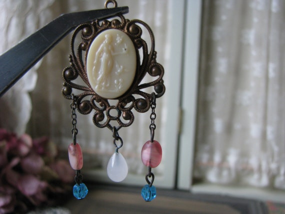 1930's Glass Cameo Drops, 1930's Glass Earring Dr… - image 4
