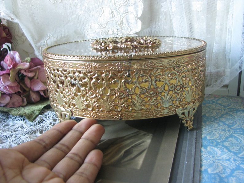 Filigree Jewelry Box Vintage Jewelry Chest Bridal Box, Large Jewelry Chest Hollywood Regency Jewelry Box Wedding Box
