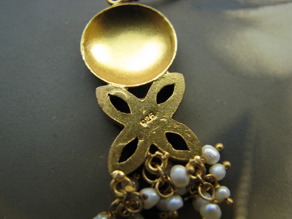 Vermeil Ruby and Pearl Cluster Earrings, Sterling… - image 4