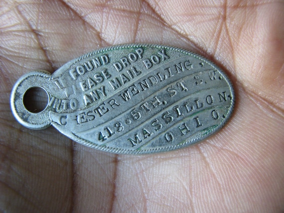 Vintage Nickel Registry Tag, Antique Key Fob