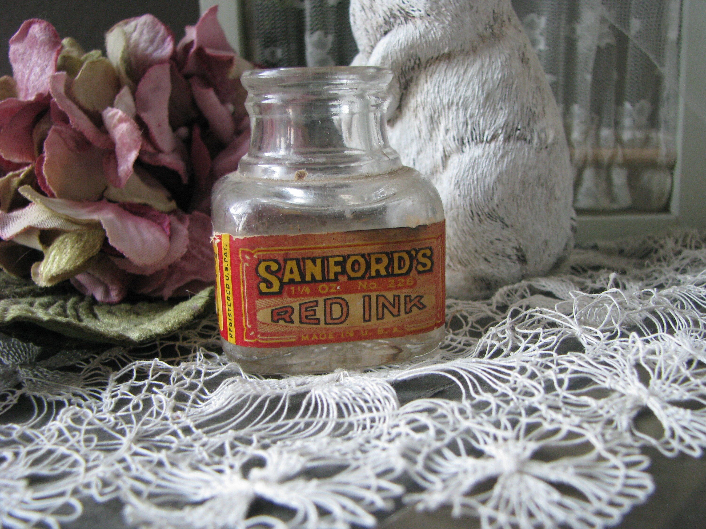 Antique Ink Bottle, Sanford's Red Ink, Antique Glass Bottle