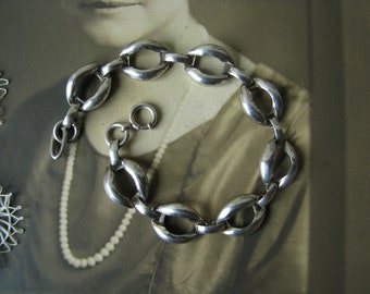 Vintage Mid Century Modernist Sterling Silver Geometric Link Bracelet, Vintage Mod Silver Link Bracelet, Sterling Silver Link Bracelet