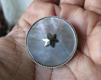 Antique Victorian Cut Steel Star Button, Mother of Pearl