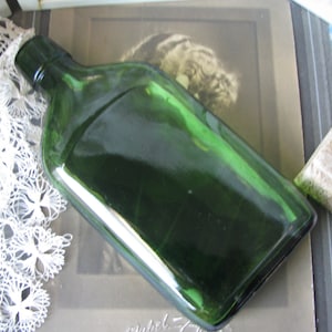 Vintage Whisky Flask, Green Glass Whisky Flask, Vintage Drinkware, Vintage Flask, Collectible Whisky Flask