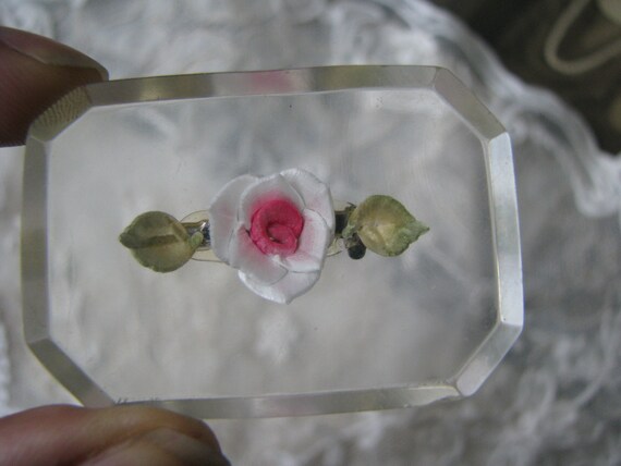 Vintage Lucite Rose Brooch, Reverse Carved Rose B… - image 5