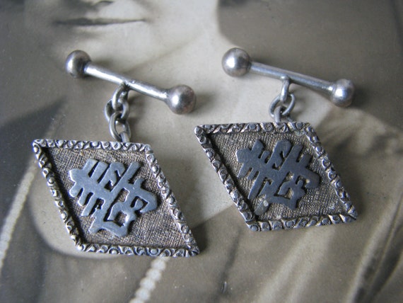 Antique Silver Cuff Links, Chinese Cuff Links, Ch… - image 3