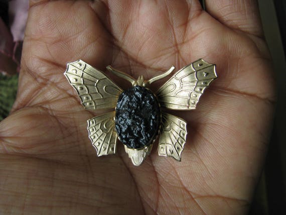 Vintage Gold Tone Lucite Duzy Butterfly Pin, Vint… - image 1