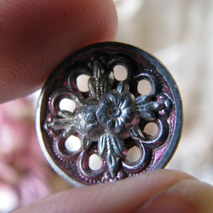 Antique Pewter Button, Antique French Button, Victorian Pewter Button, Pewter Openwork Button, Pewter Floral Button