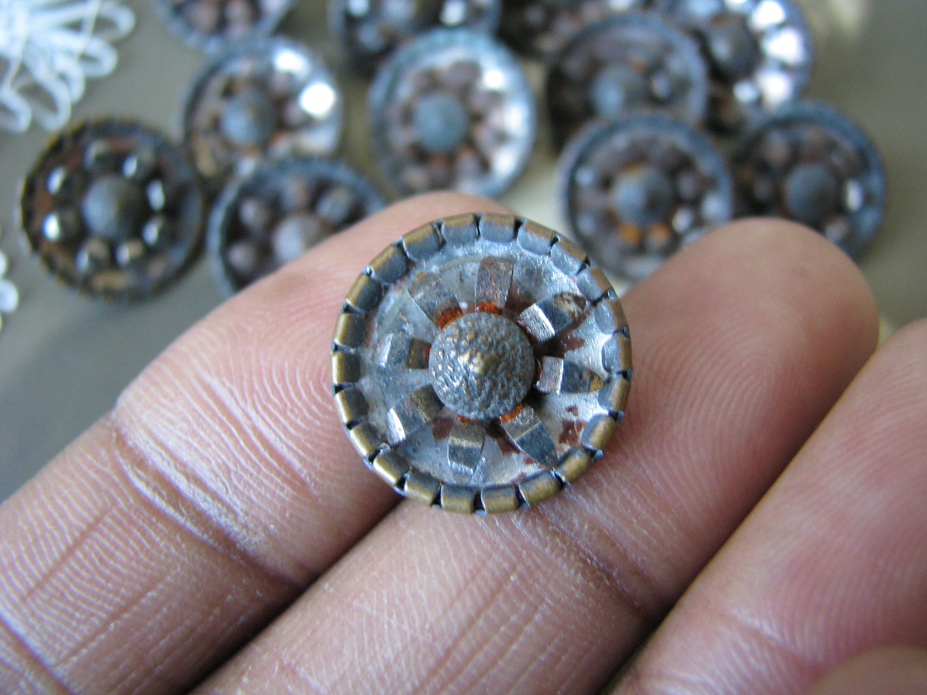 Antique Cut Steel Flower Button, Victorian Brass Accent (set of 16) - Etsy