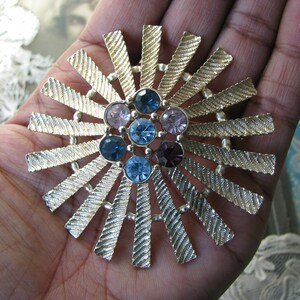 Vintage Rhinestone Brooch, Vintage Rhinestone Pendant, Emmons Brooch, Large Vintage Brooch, Colored Rhinestone Brooch, Flower Brooch