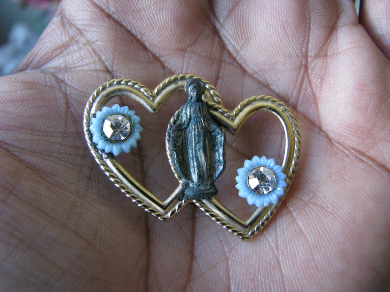 Catholic Metal Brooch Wedding Brooch Religious Relics Catholic Jewelry Vintage Sweetheart Brooch Vintage Paste Brooch Gifts For Brides