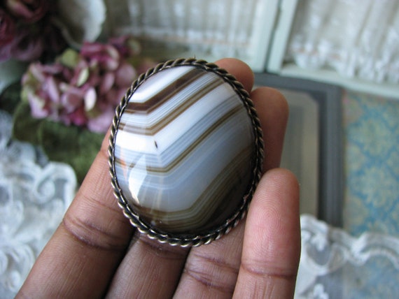 Antique Agate Brooch, Victorian Agate Brooch, Ban… - image 5