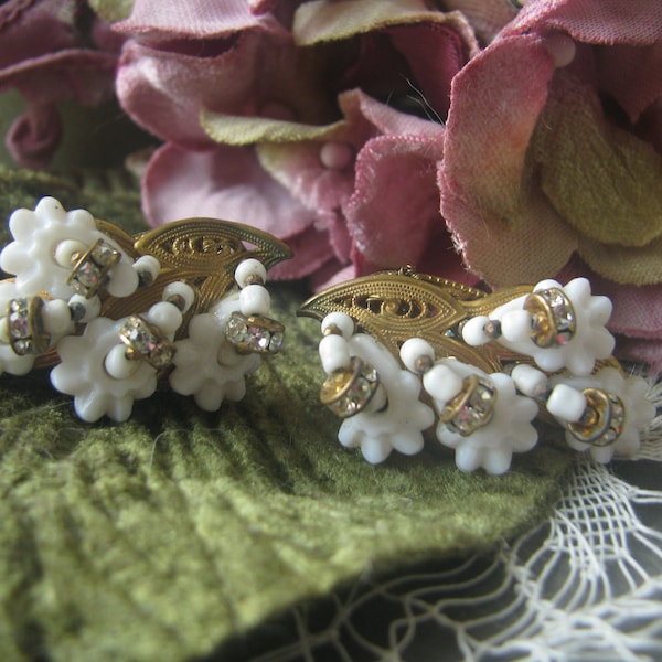 Miriam Haskell Beaded Earrings, Filigree Flower Earrings, Vintage Miriam Haskell Earrings, Wedding Earrings, Bridal Earrings, Couture