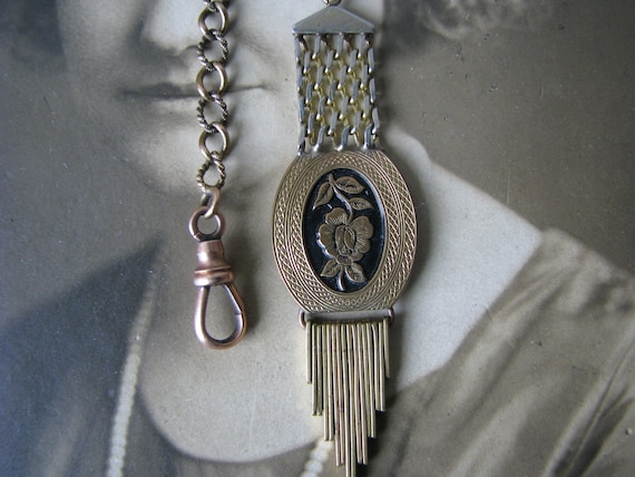 Antique Pocket Watch Chain and Fob, Victorian Poc… - image 1