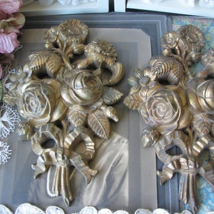 2 Antique Gilt Brass Furniture Mounts, Antique Floral Furniture Mounts, Ornate Brass Furniture Mounts, Antique Hardware, Antique Salvage