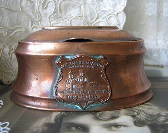 Antique Etched Copper Jewelry Casket, San Xavier Mission, K & O Co.