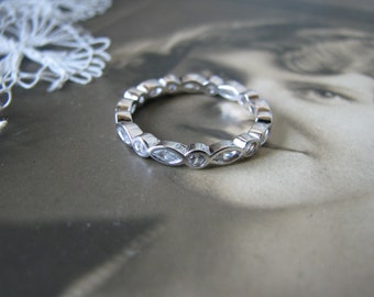 BERRICLE Sterling Silver Art Deco Rings Stackable Half Eternity Band Ring For Women, Cubic Zirconia CZ Size 8.5-528854