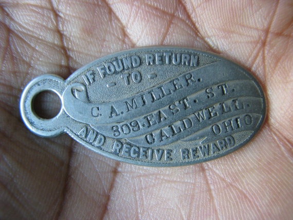 Antique Nickel Registry Tag, Return Address Key Fob