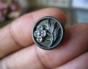 Antique Picture Button, Antique Butterfly Button, Butterfly Flower Button, Victorian Butterfly Button, Antique Brass Button