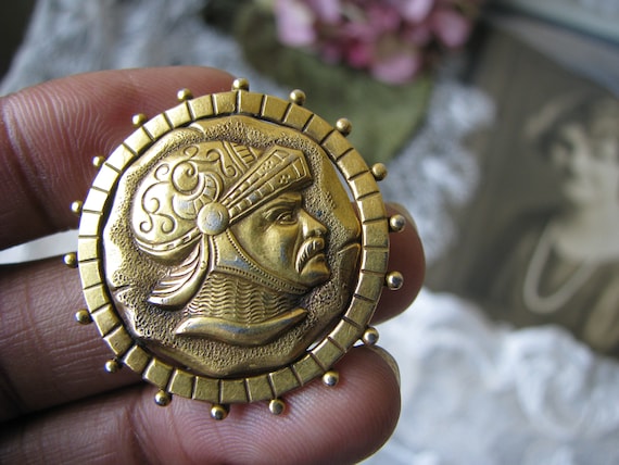 Antique Gold Filled Brooch, Antique Coin Brooch, … - image 1