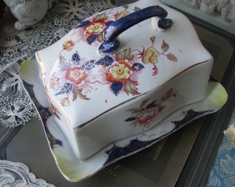 Antique Victorian Cheese Dome, Porcelain Cheese Dome, Antique Cheese Dish, Floral Cheese Dome, Millias S. Hancock & Sons
