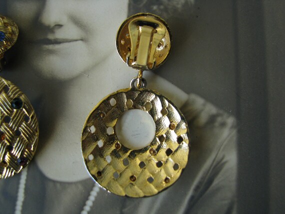 1980's Rhinestone Hoop Dangle Earrings, Vintage R… - image 4