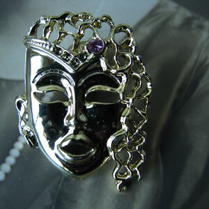 Vintage Theater Face Mask Pin, Vintage Gold Drama Mask Pin, Vintage Gold Mask Face Pin, Novelty Pins